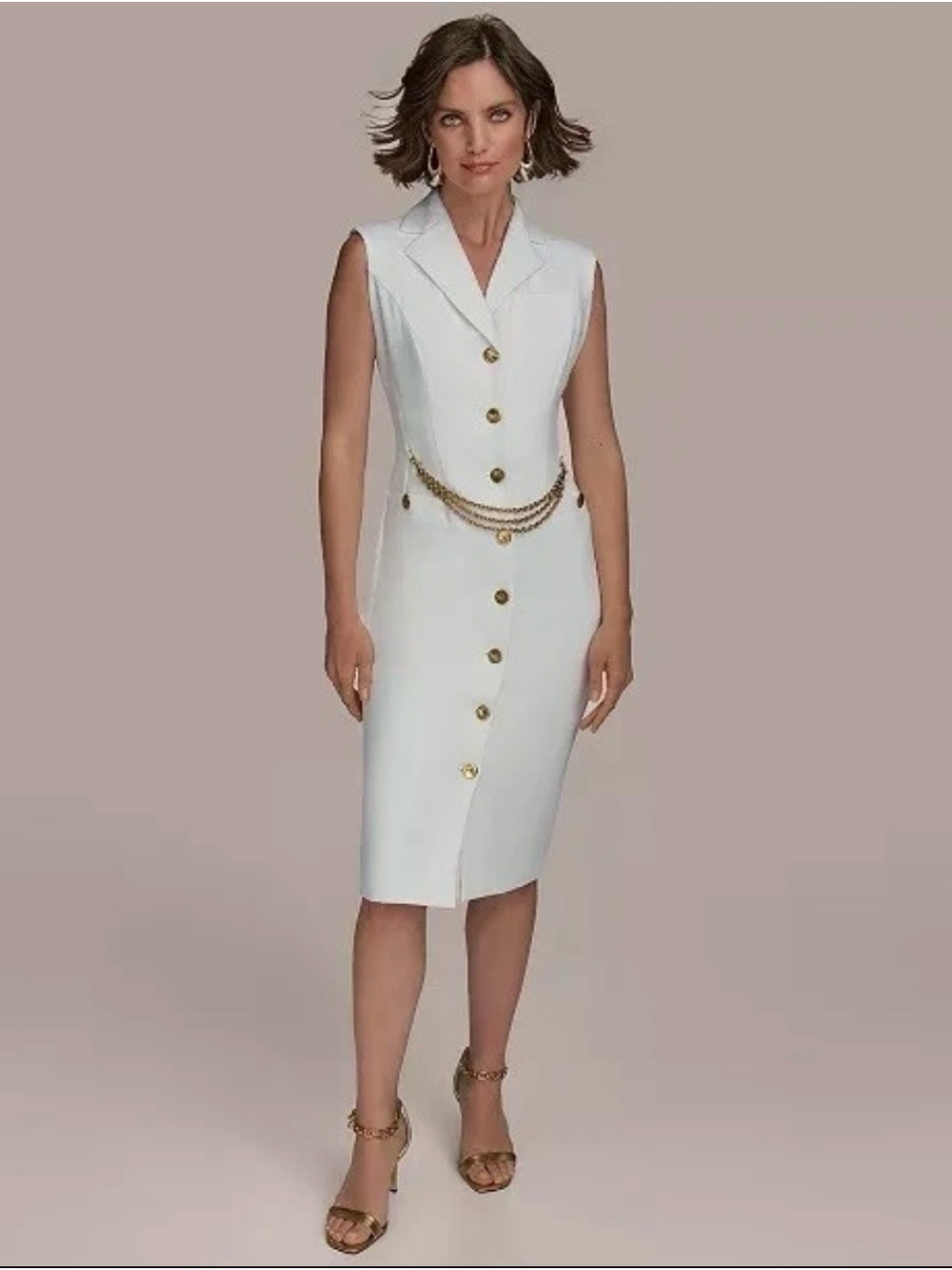 Donna Karan White Sleeveless Sheath Dress (chain not included)